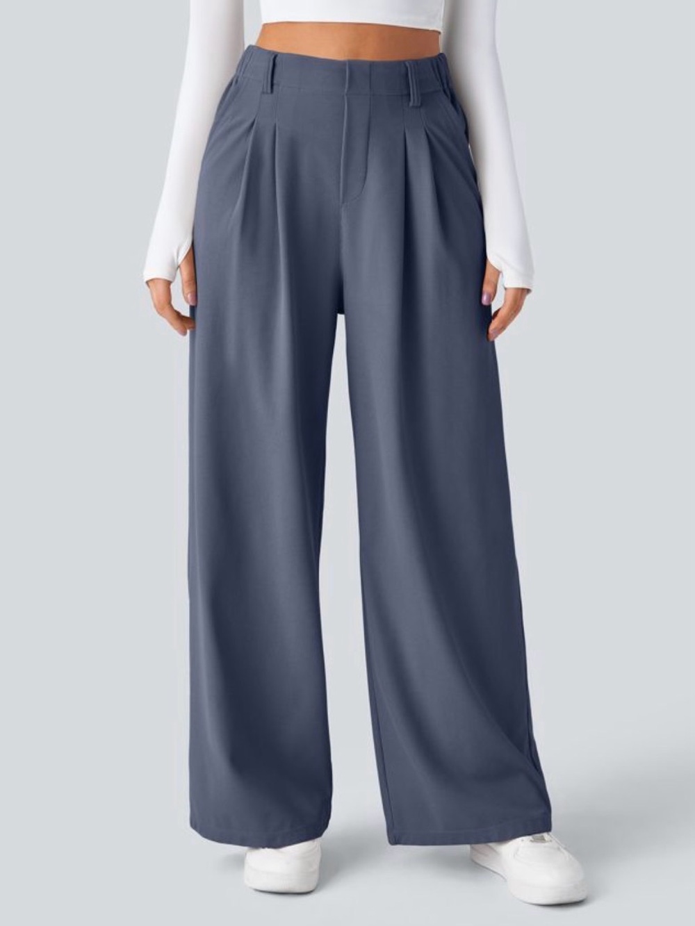 HALARA Wide-Leg High-Rise Pants in Slate Blue